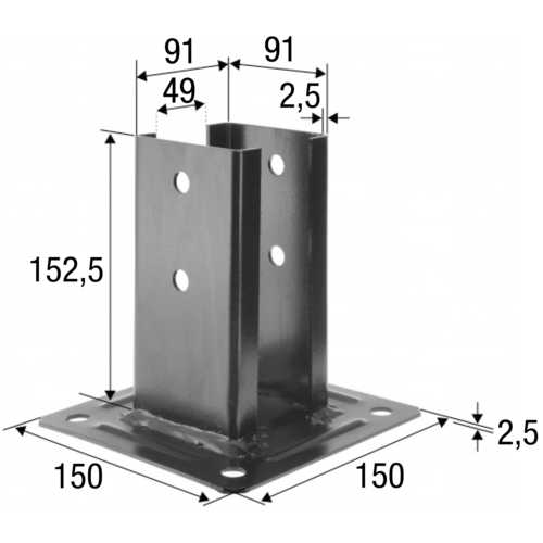 PIED DE POTEAU PPJNC90 POUR POTEAU 90x90 POUR CLAUSTRAS