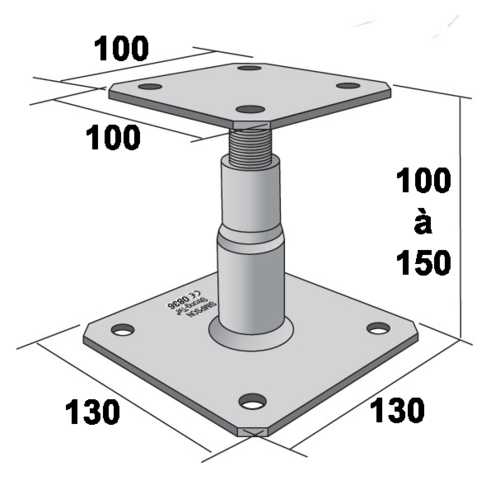 PIED DE POTEAU RÉGLABLE EN HAUTEUR APB NOIR 9005