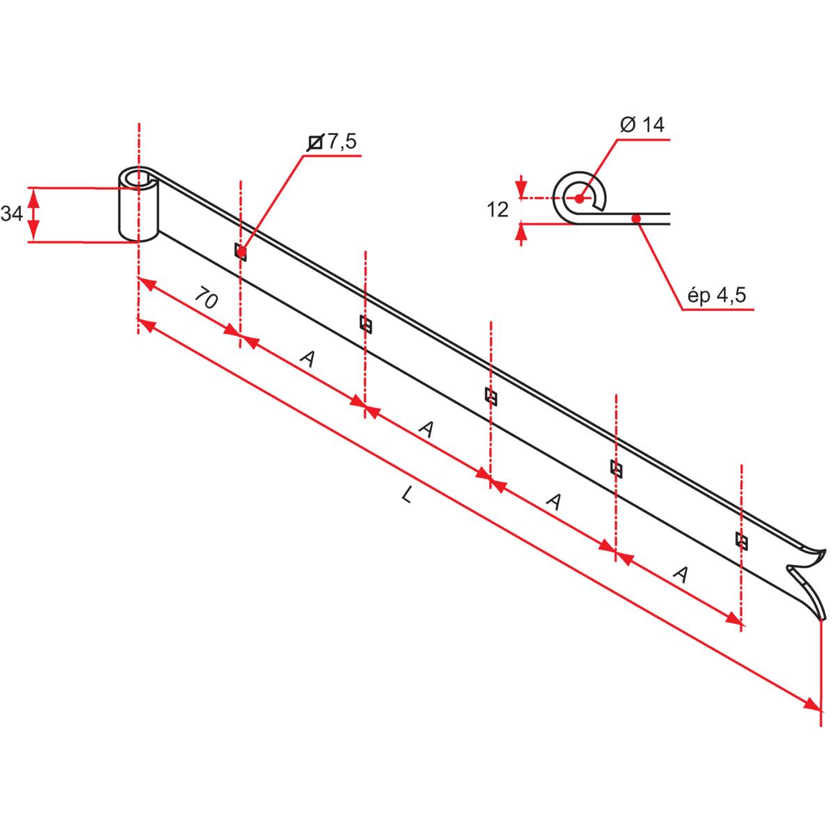 PENTURE QUEUE DE CARPE - ACIER NOIR Ø14 X 400 MM