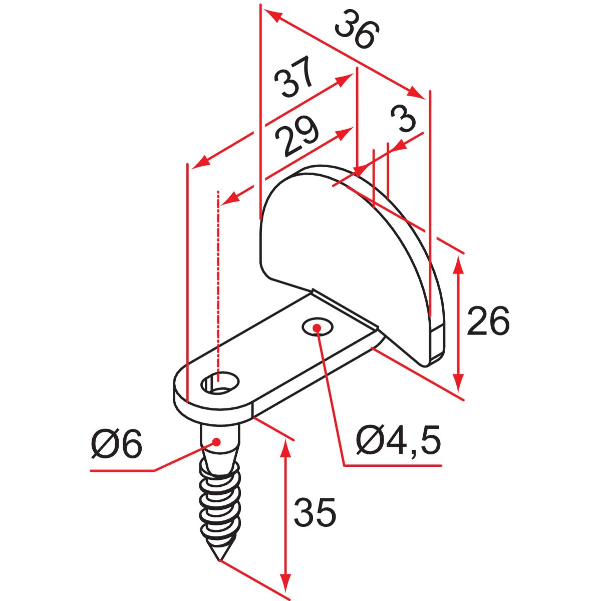 BUTÉE D'ESPAGNOLETTE DEMI-RONDE COUDÉE - ACIER NOIR