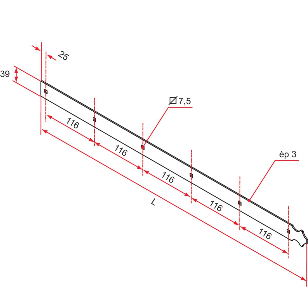 CONTRE-PENTURE DROITE 795 MM - ALUMINIUM BLANC