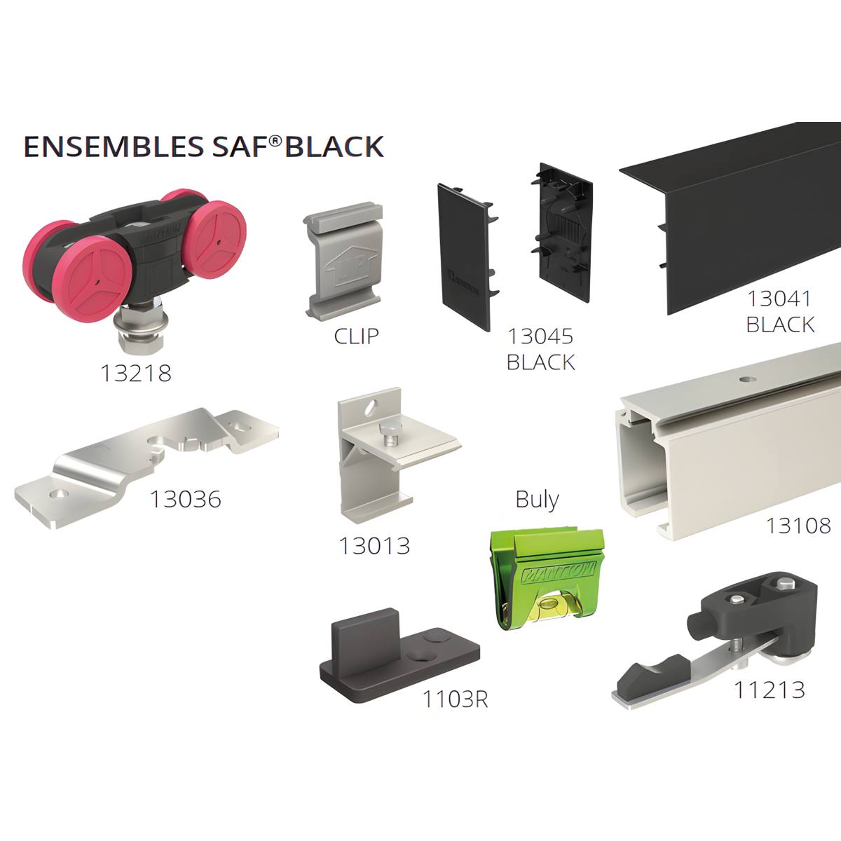 FERRURES + RAIL POUR PORTE BOIS ET VERRIERES