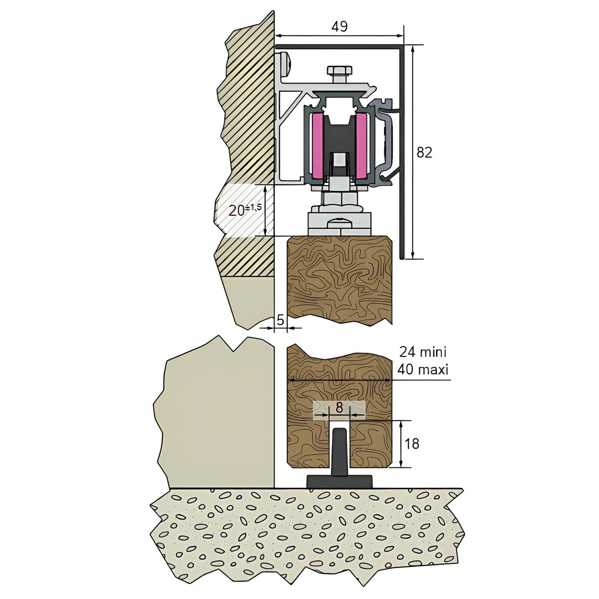 FERRURES + RAIL POUR PORTE BOIS ET VERRIERES