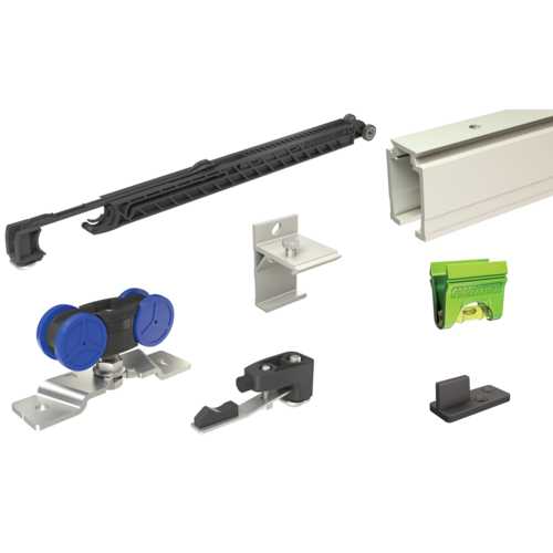 KIT POUR PORTE COULISSANTE SAF-ÉVOLUTION 10-80 KG RAIL 3M + AMORTISSEUR 81-120KG