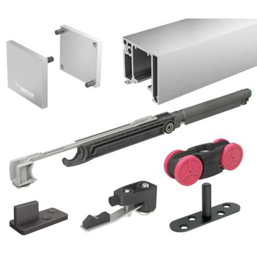 KIT POUR PORTE COULISSANTE SAF-SLIM 80 KG RAIL 1,95M ALU ANODISE+ AMORTISSEUR 21-60KG