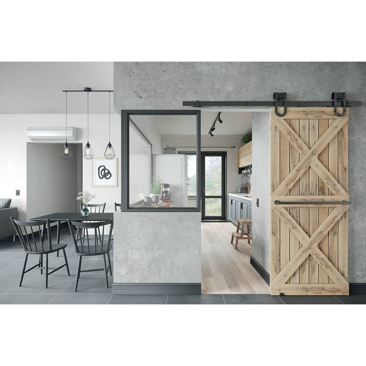 KIT RAILS POUR PORTE COULISSANTE ROC DESIGN NOIRE JUSQU'A 120 KG