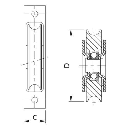 ROUE Ø 120 MM À GORGE RONDE AVEC SUPPORT INTÉRIEUR