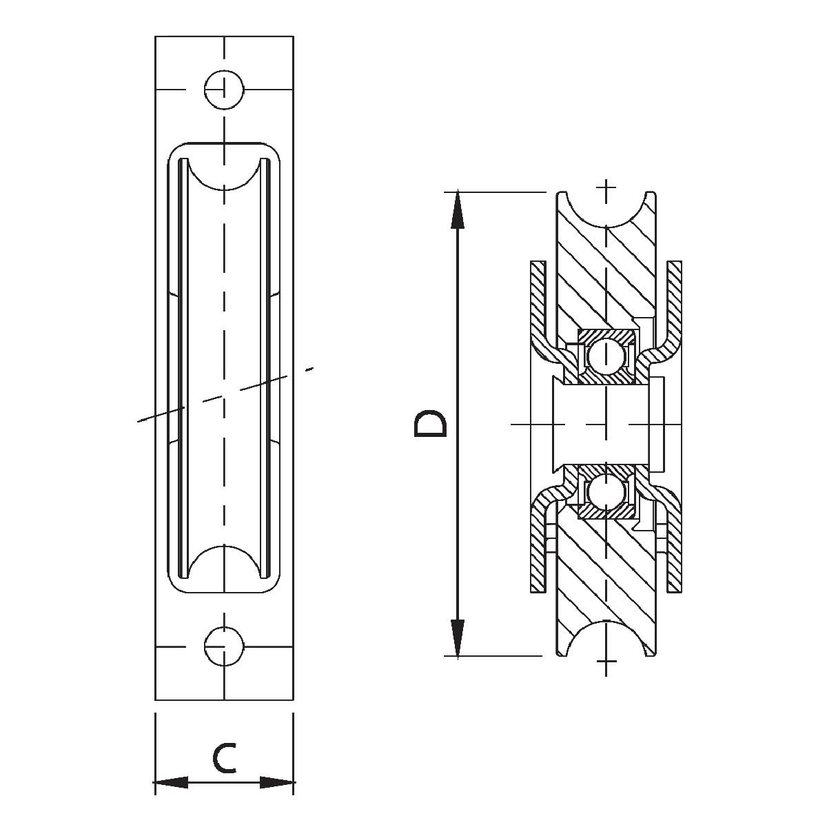 ROUE Ø 120 MM À GORGE RONDE AVEC SUPPORT INTÉRIEUR