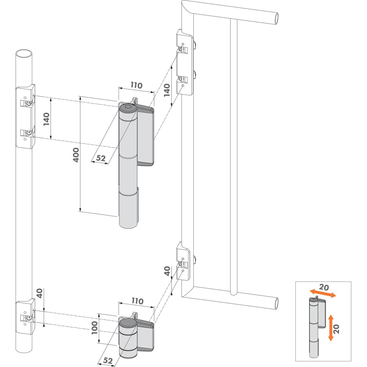 FERME-PORTAIL HYDRAULIQUE MAMMOTH ET CHARNIÈRE DINO ARGENT POUR VANTAIL 150 KG