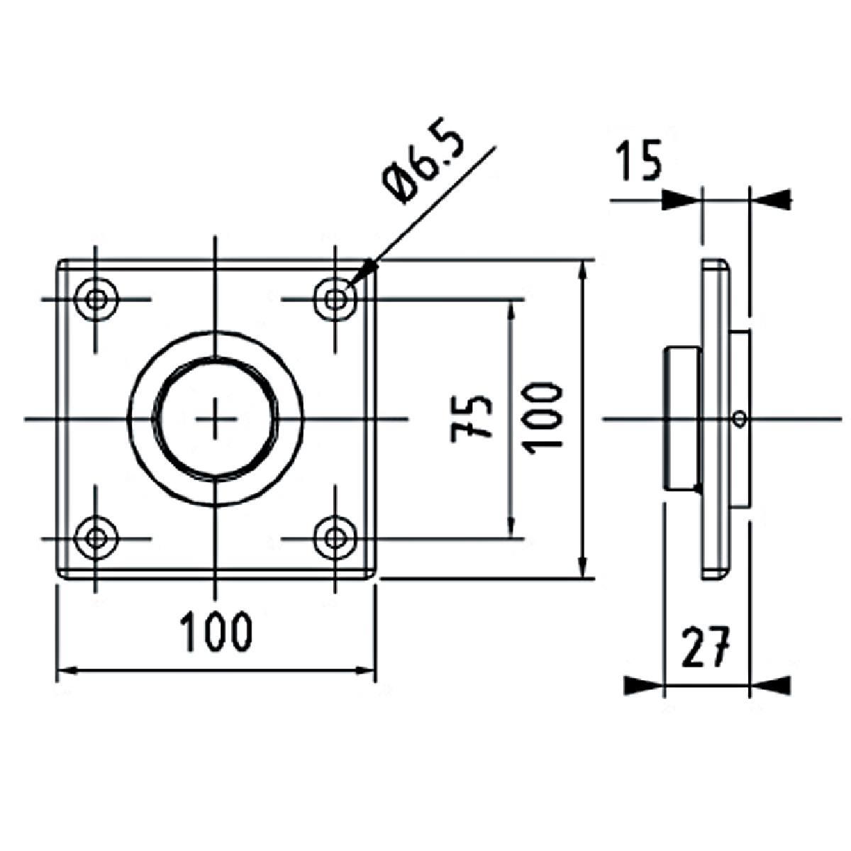 PLATINE DE FIXATION 100 X 100 MM À VISSER