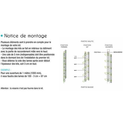 KIT POUR 5 LAMES ORIENTABLES ALU 18 MM TYPE BRISE-SOLEIL