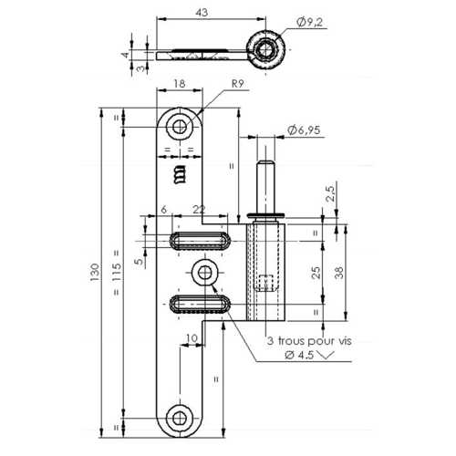 LAME MÂLE DE PAUMELLE UNIVERSELLE GAUCHE NON NF