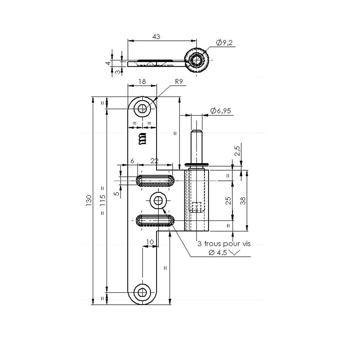LAME MÂLE DE PAUMELLE UNIVERSELLE GAUCHE NON NF