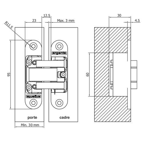 CHARNIÈRE INVISIBLE ARGENTA 95x23 NOIR MAT