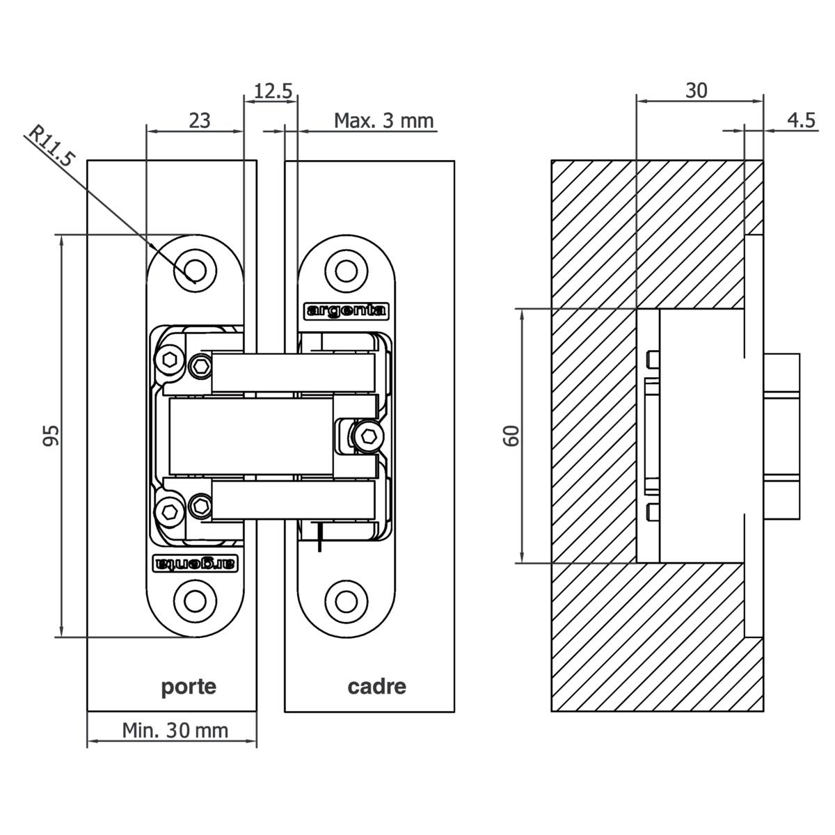 CHARNIÈRE INVISIBLE ARGENTA 95x23 NOIR MAT