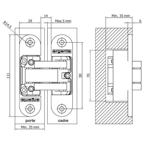 CHARNIÈRE INVISIBLE ARGENTA 111x29 NOIR MAT