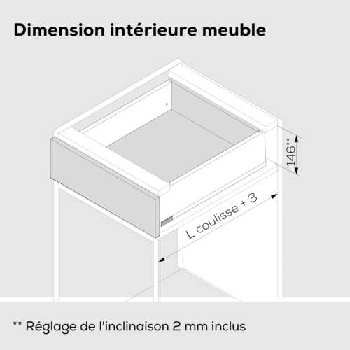 TIROIR MERIVOBOX K COMPLET SANS FACADE BLANC SOIE 40kg L=550mm