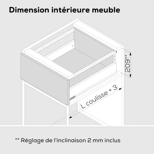 TIROIR BOX TUBE MERIVOBOX E COMPLET SANS FACADE BLANC SOIE 40kg L=270mm