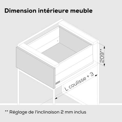 TIROIR BOX CAP MERIVOBOX E COMPLET SANS FACADE GRIS ORION 40kg L=600mm