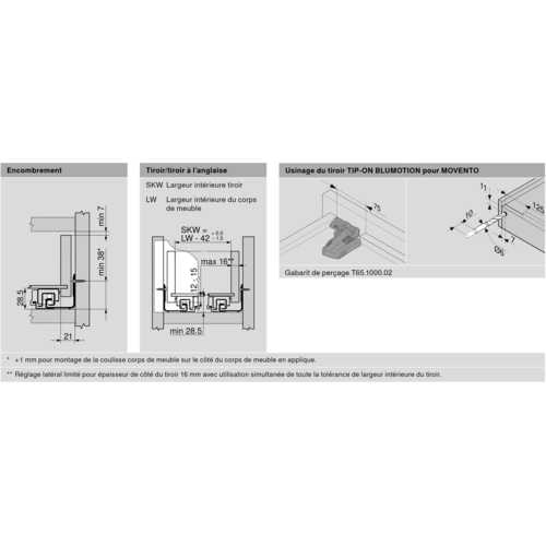 COULISSE MOVENTO 480 MM 40 KG AVEC TIP-ON ET BLUMOTION