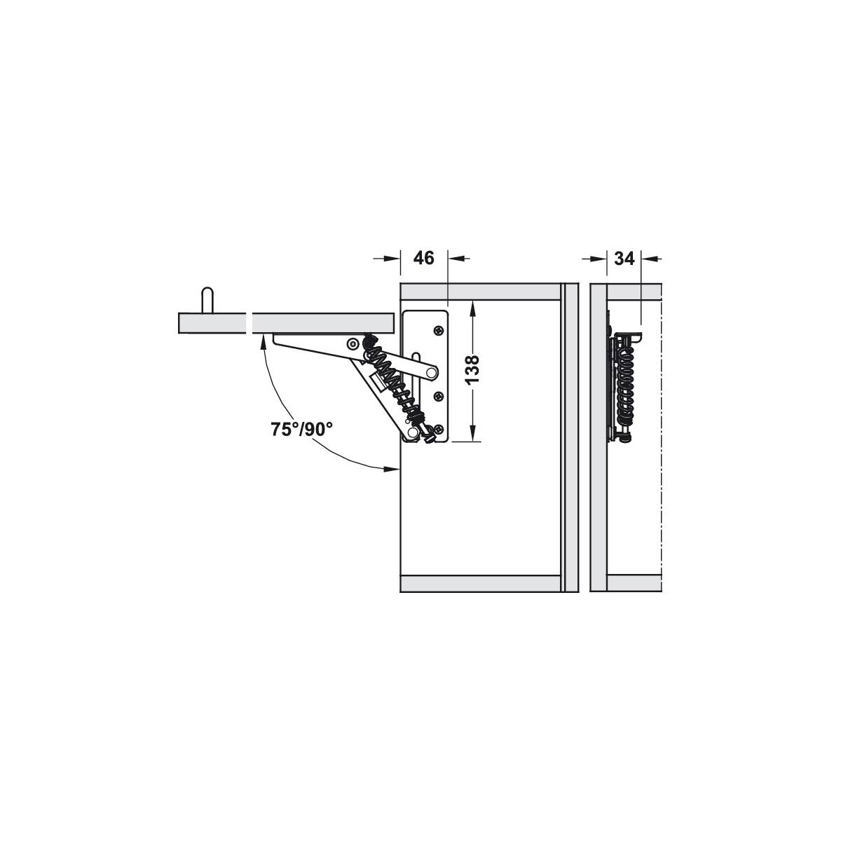 FERRURE DROITE POUR PORTE RELEVABLE