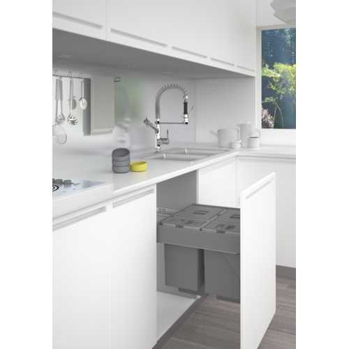 POUBELLES POUR COULISSE BLUM MEUBLE 600 2X 32L + 2X8L GRIS ORION