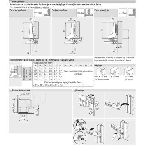CHARNIÈRE 95° POUR CADRE ALU EN APPLIQUE