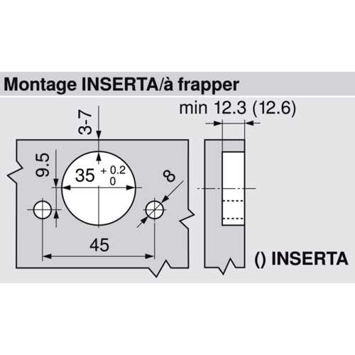 CHARNIÈRE 95° POUR PORTE DANS LE PROLONGEMENT INSERTA