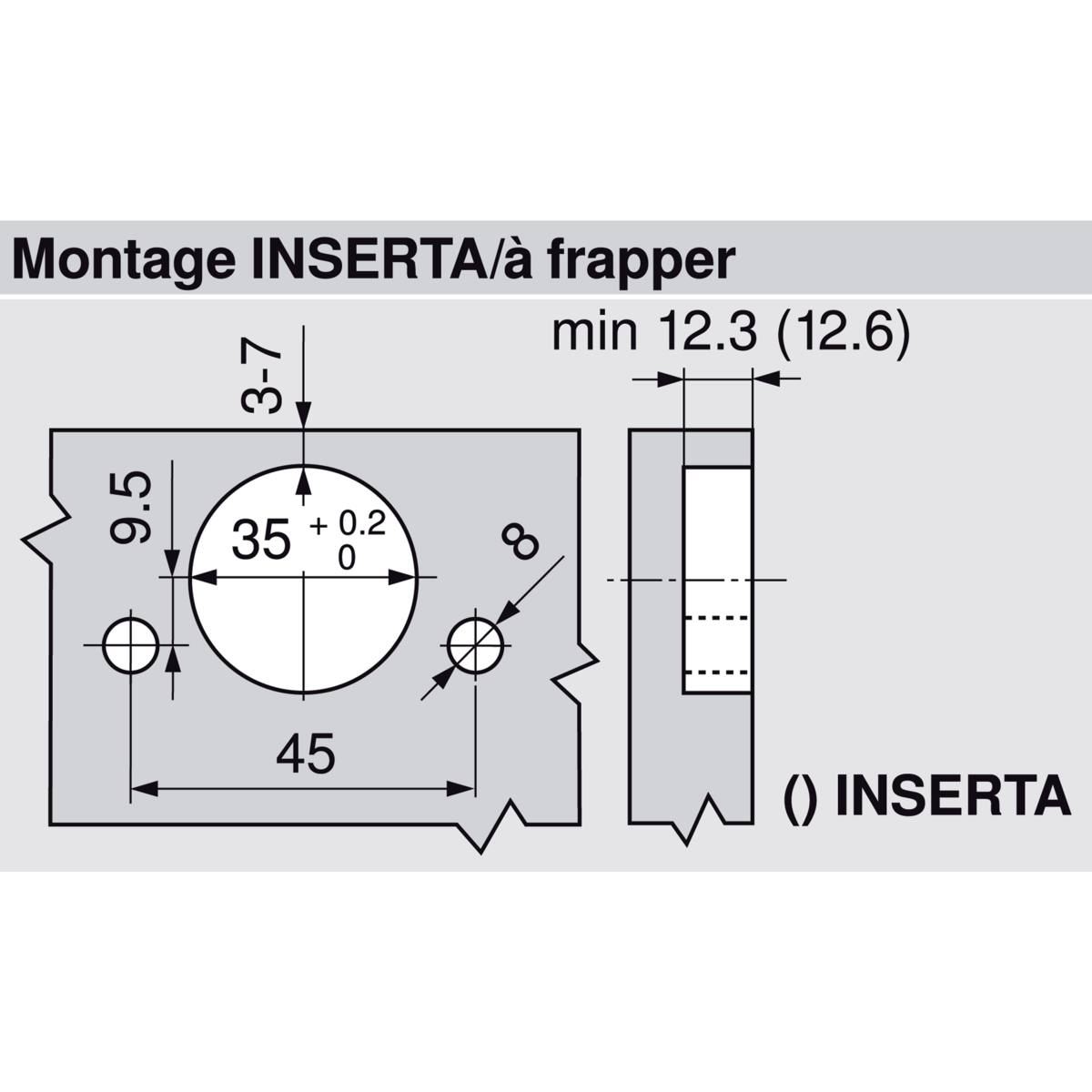 CHARNIÈRE 95° POUR PORTE DANS LE PROLONGEMENT INSERTA