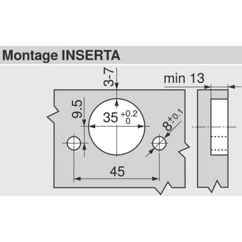 CHARNIÈRE D'ANGLE -45° INSERTA/EN APPLIQUE