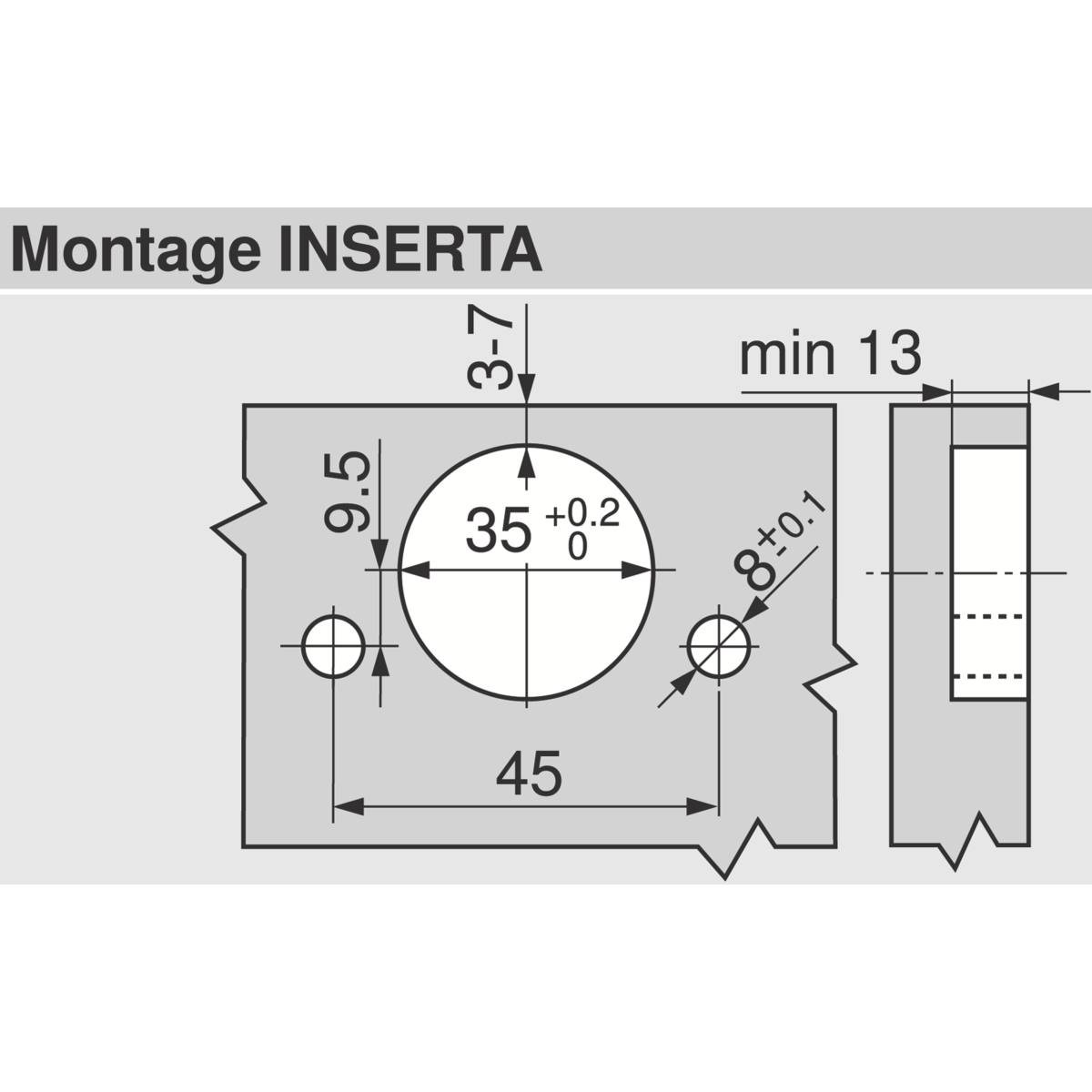 CHARNIÈRE D'ANGLE -45° INSERTA/EN APPLIQUE