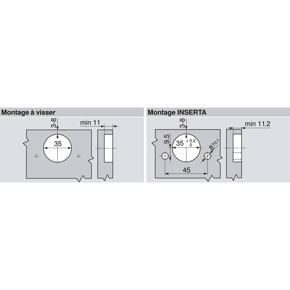 CHARNIÈRE 170° INSERTA/EN APPLIQUE