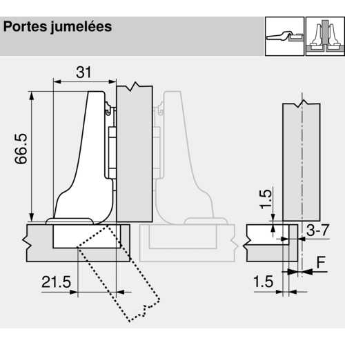 CHARNIÈRE 110° CLIP TOP INSERTA/EN SEMI-APPLIQUE NOIR ONYX