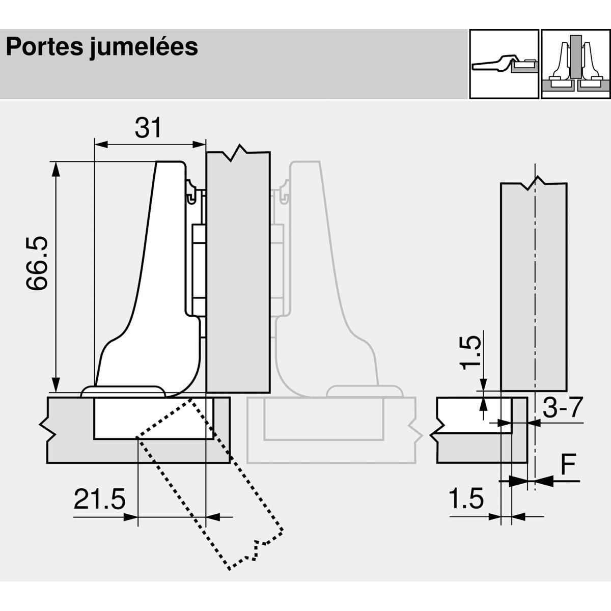 CHARNIÈRE 110° CLIP TOP INSERTA/EN SEMI-APPLIQUE NOIR ONYX