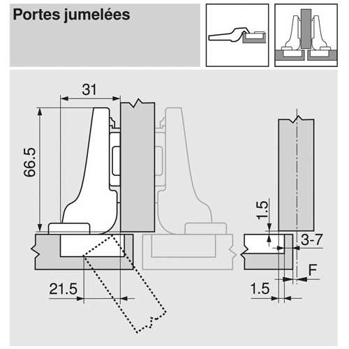 CHARNIÈRE 110° SANS RESSORT CLIP TOP À VISSER/EN SEMI-APPLIQUE