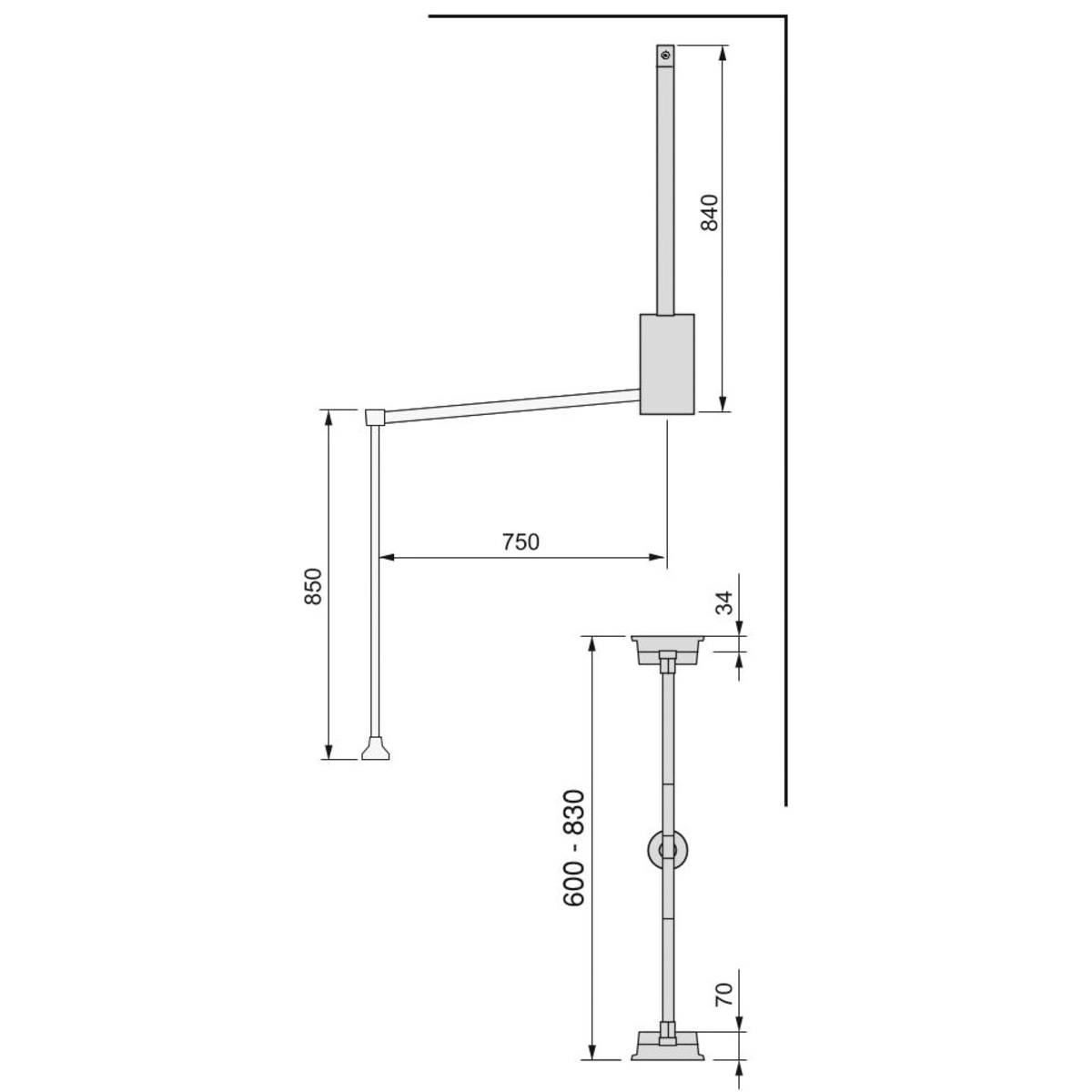 PENDERIE RABATTABLE HANG NOIR AJUSTABLE DE 600 À 830 MM