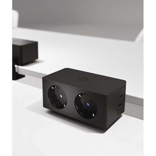 BLOC 2 PRISES +2 USB LATERALES A & C COLORIS NOIR AVEC SUPPORT ET FIXATION