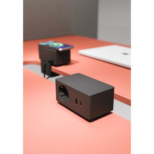 BLOC 1 PRISE + 2 USB A&C CHARG INDUCTION  NOIR + SUPPORT ET FIXATION