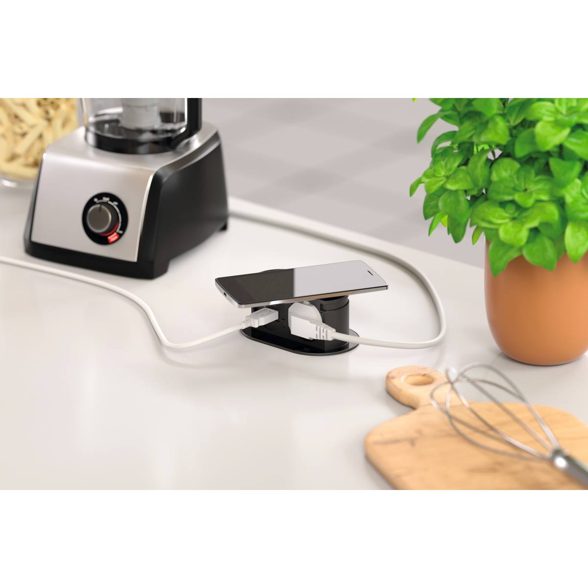 BLOC 1 PRISE + USB A&C  + CHARGEUR INDUCTION PICCOLINO QI FINITION VERRE NOIR 