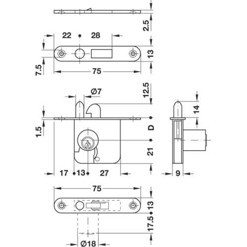 SERRURE DE CLASSEUR À LARDER AXE: 22 MM