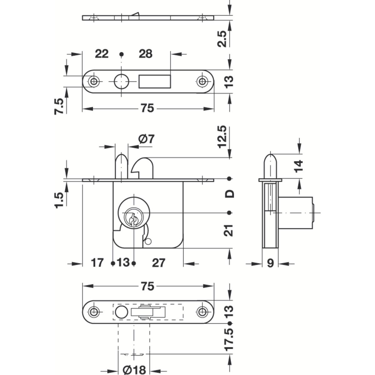 SERRURE DE CLASSEUR À LARDER AXE: 22 MM