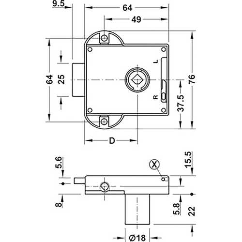 SERRURE SYMO ESPAGNOLETTE 3 POINTS AXE 40 MM