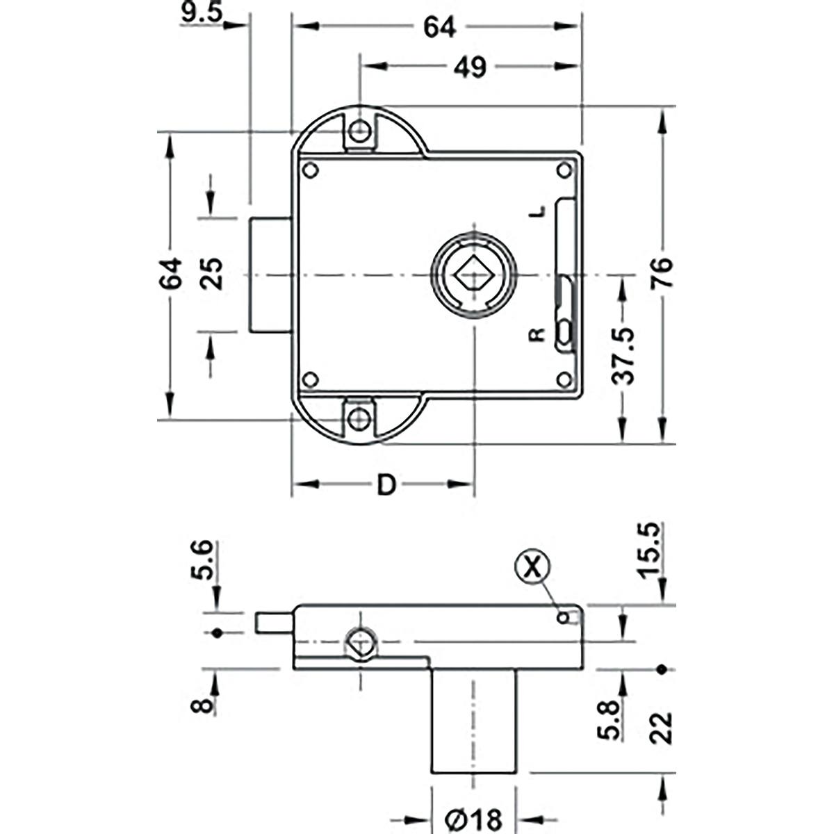 SERRURE SYMO ESPAGNOLETTE 3 POINTS AXE 40 MM