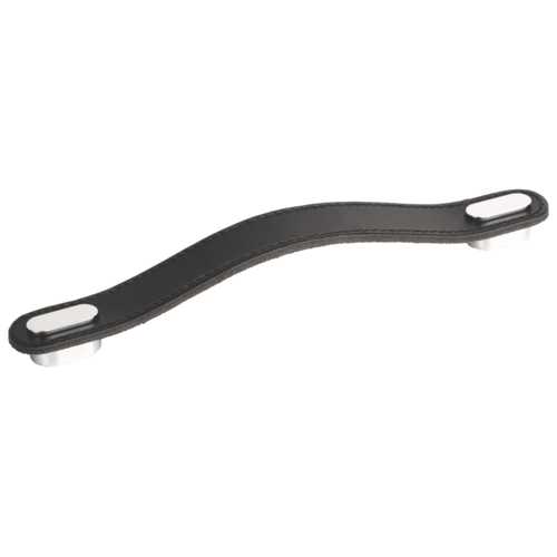 POIGNÉE DE MEUBLE OBLONG CUIR NOIR EMBASE FINITION CHROMÉE ENTRAXE 160