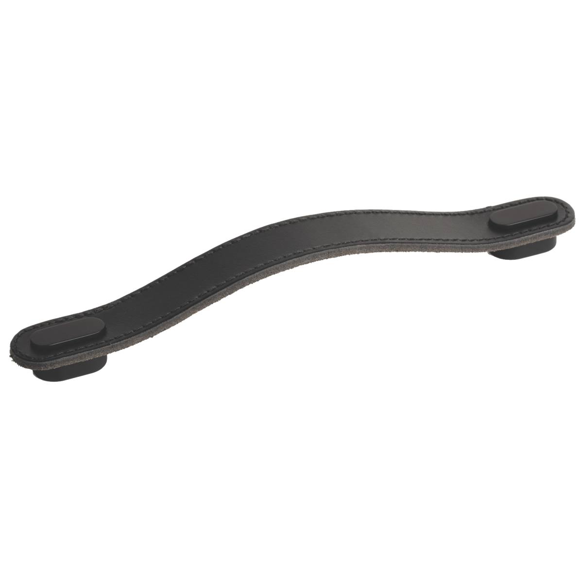 POIGNÉE DE MEUBLE OBLONG CUIR NOIR EMBASE FINITION NOIRE MATE ENTRAXE 160