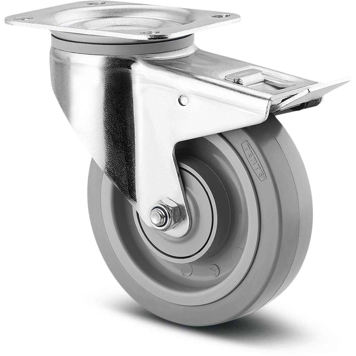 ROULETTE DE MANUTENTION LÉGÈRE GRISE PIVOTANTE À FREIN À PLATINE Ø 100 MM