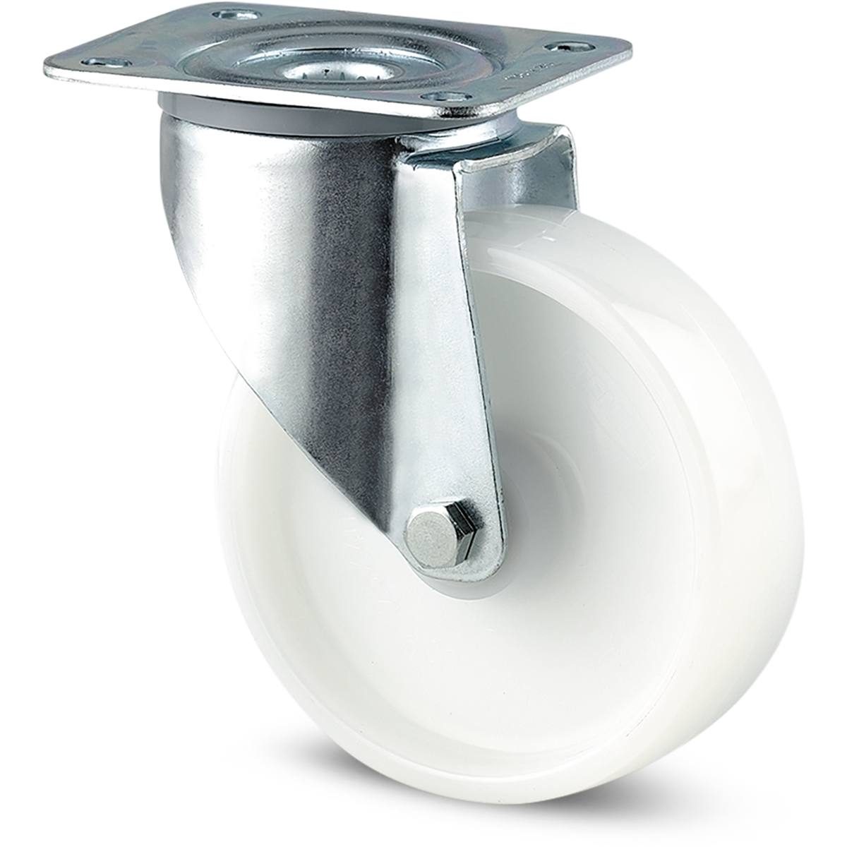 ROULETTE DE MANUTENTION LOURDE BLANCHE PIVOTANTE À PLATINE Ø 80 MM