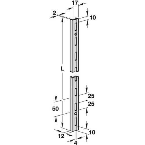 CREMAILLÈRE SIMPLE PERFORATION PAS DE 50 MM