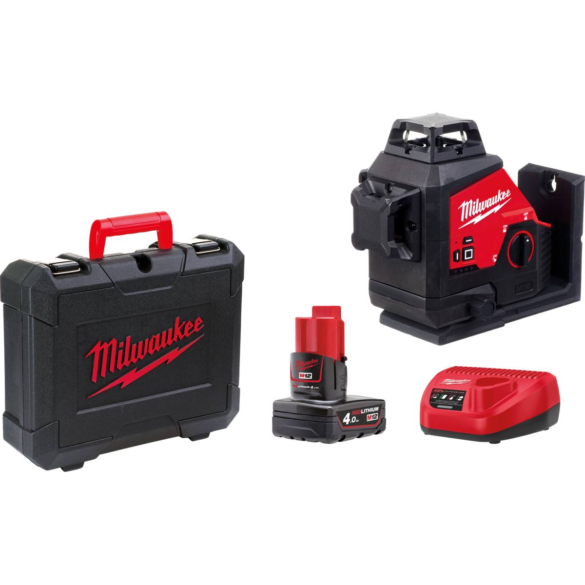 NIVEAU LASER VERT 3 LIGNES  360° 12 V  AVEC BATTERIE ET CHARGEUR