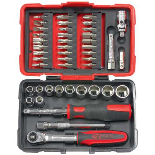 COFFRET DE DOUILLES ET EMBOUTS - CARRÉ 1/4 - 44 PIÈCES